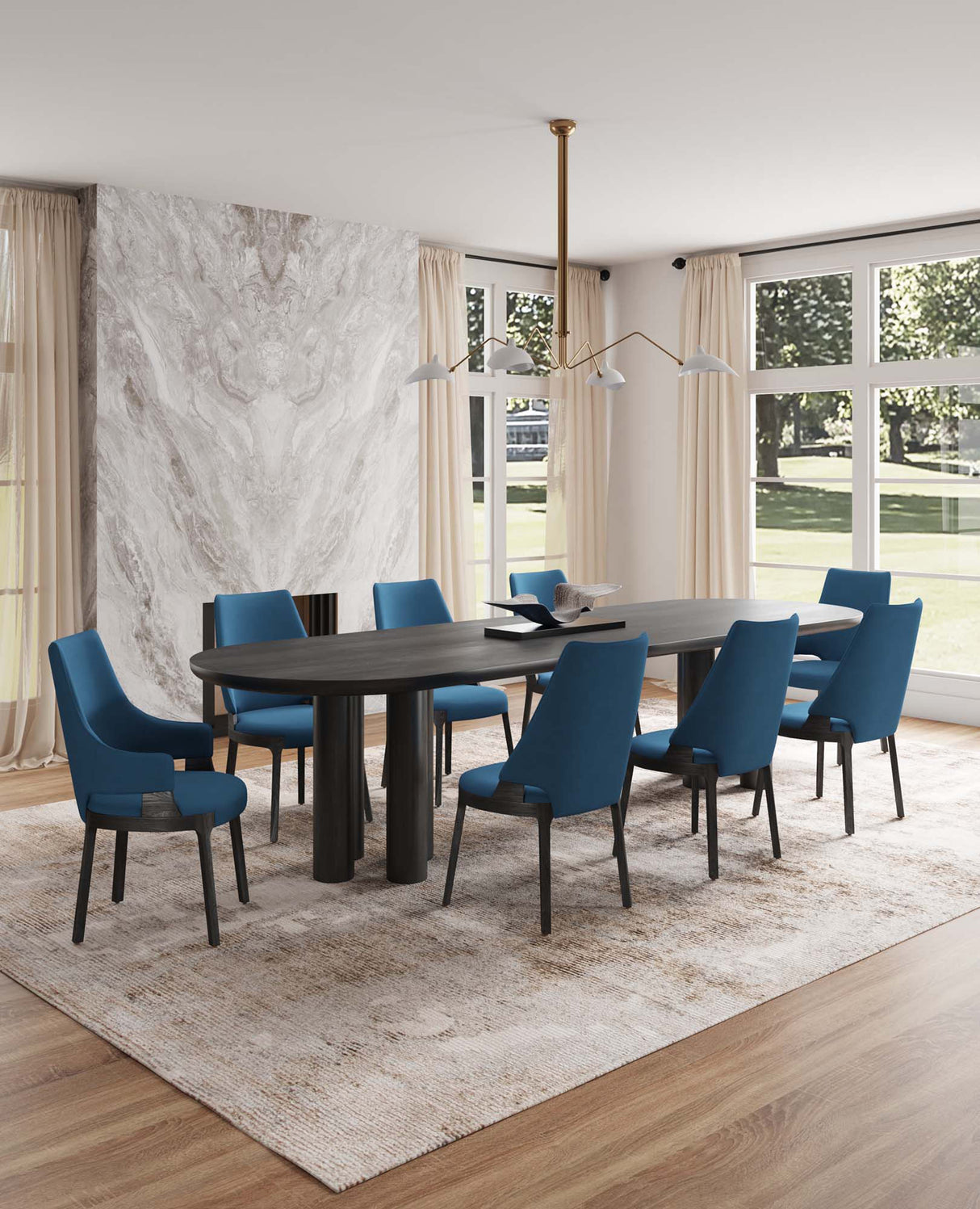 8-Piece Kara Dining Side and Arm Chairs in Blue by Manhattan Comfort at Eve Furniture