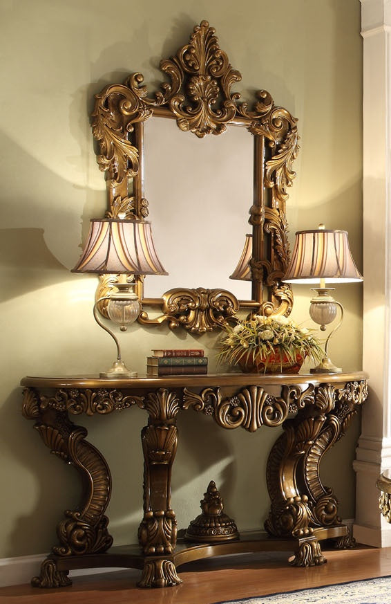HD-8008 Metallic Antique Gold/Perfect Brown Console Table by Homey Design at Eve Furniture