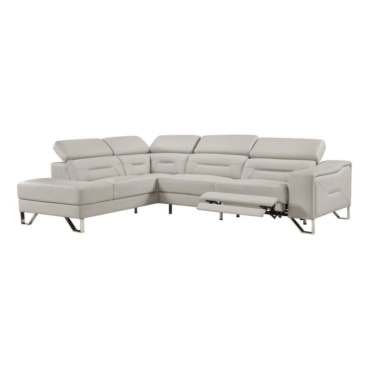 Ventura Light Gray Leather Left Side Chaise Sectional with Adjustable Headrests by Homelegance at Eve Furniture