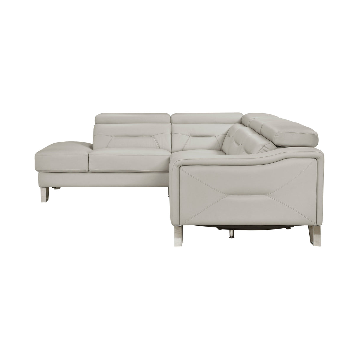 Ventura Light Gray Leather Left Side Chaise Sectional with Adjustable Headrests by Homelegance at Eve Furniture