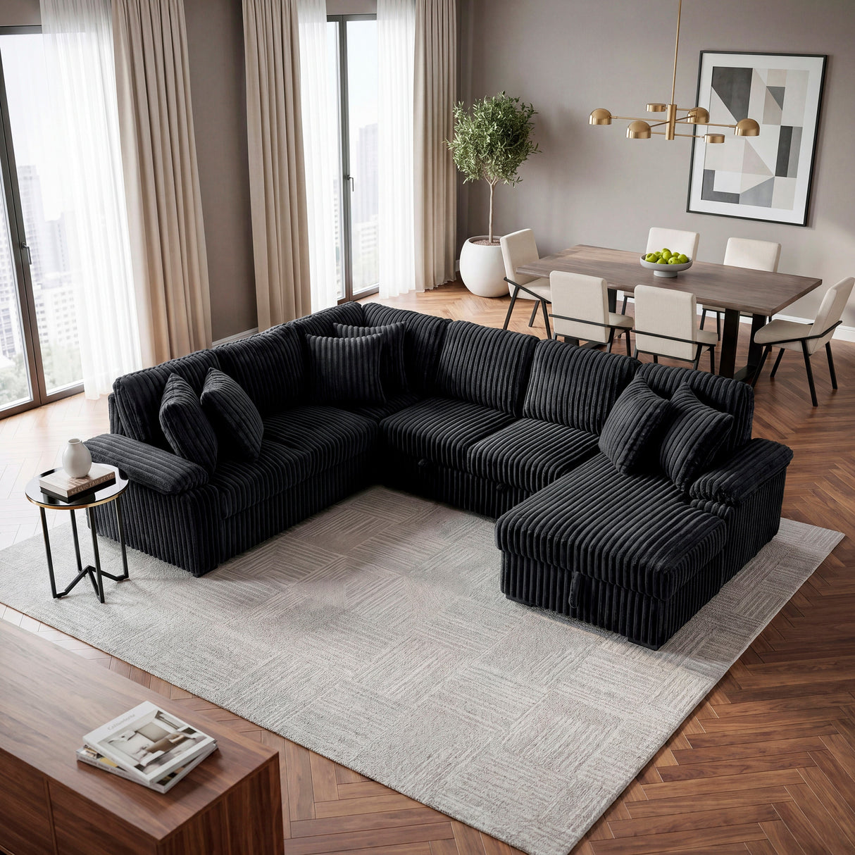 Ridge Black 3-Piece Right Side Chaise Sectional with Pull-out Bed and Hidden Storage by Homelegance at Eve Furniture