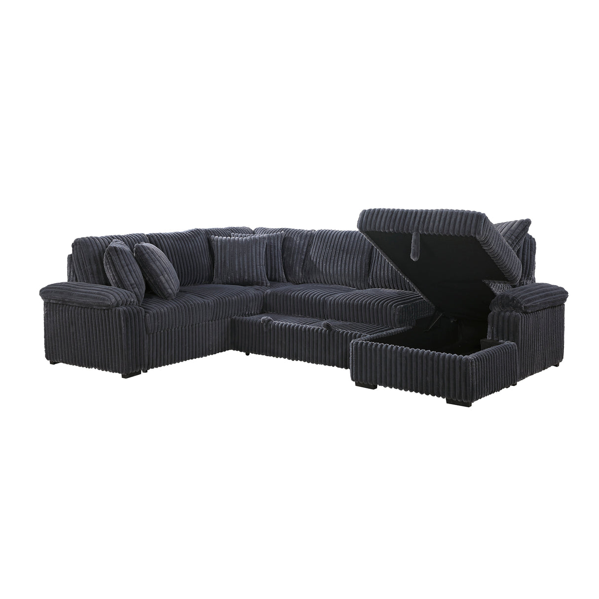 Ridge Dark Gray Corduroy 3-Piece Right Side Chaise Sectional with Pull-out Bed and Hidden Storage by Homelegance at Eve Furniture