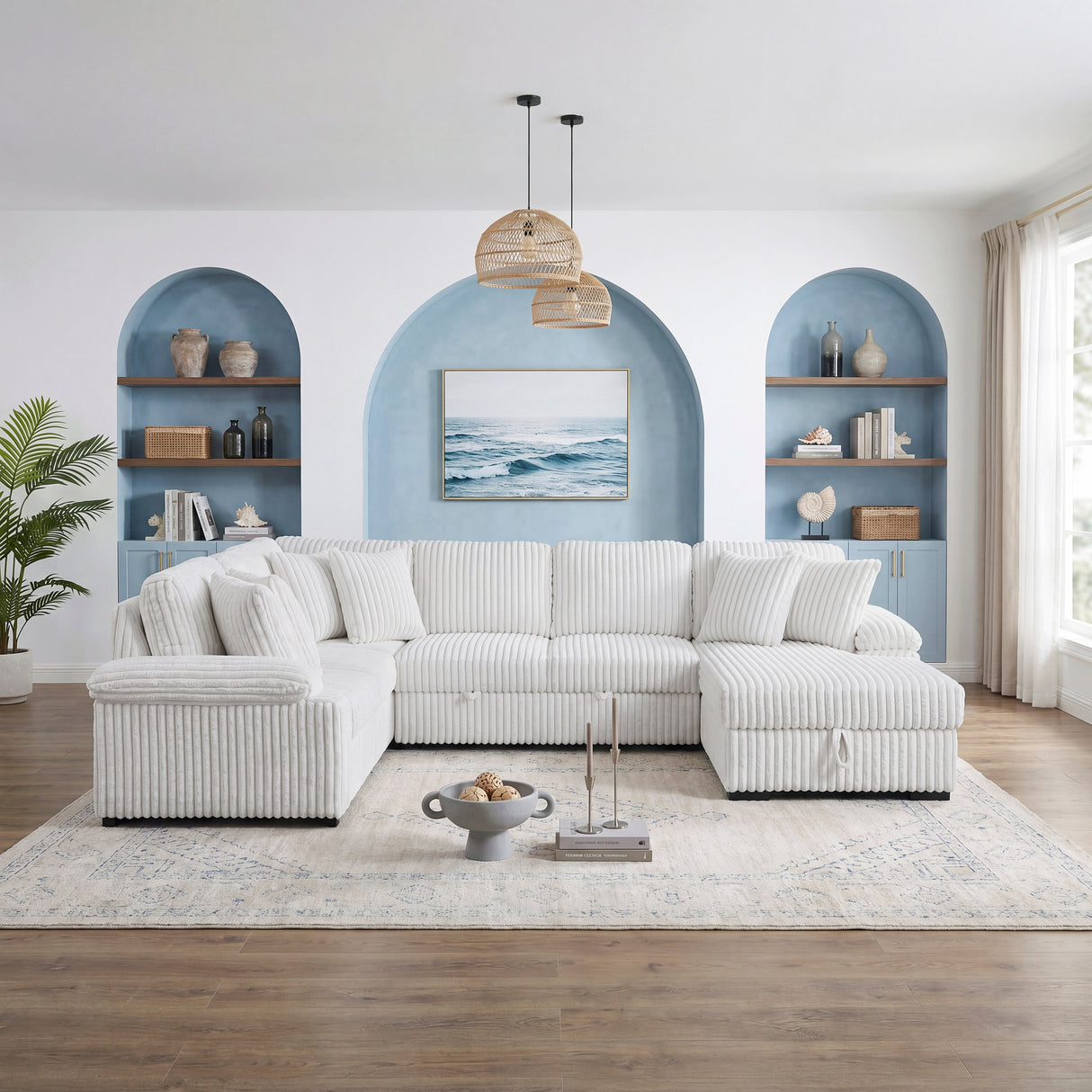 Ridge White 3-Piece Right Side Chaise Sectional with Pull-out Bed and Hidden Storage by Homelegance at Eve Furniture