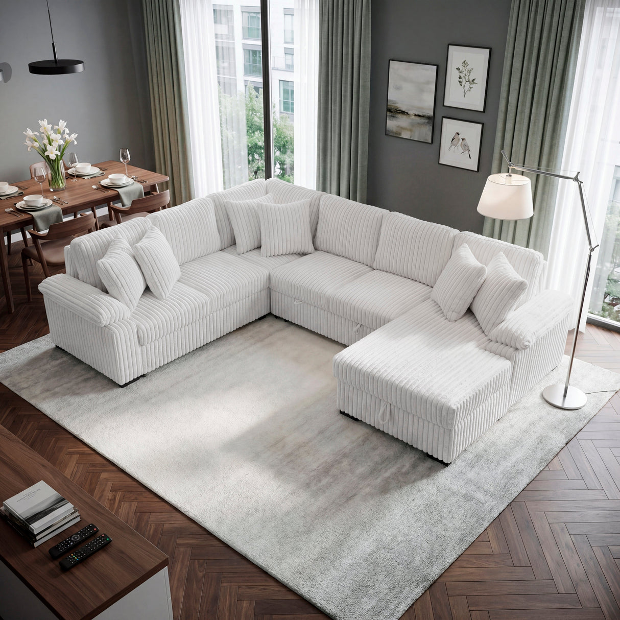 Ridge White 3-Piece Right Side Chaise Sectional with Pull-out Bed and Hidden Storage by Homelegance at Eve Furniture