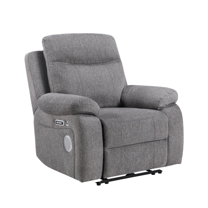Centric Grey Power Reclining Chair with Power Headrest, Power Lumbar Support, Bluetooth Speakers and Charging Ports by Homelegance at Eve Furniture