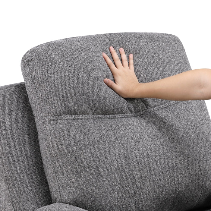 Centric Grey Power Double Reclining Love Seat with Center Console, Power Headrests, Power Lumbar Support, Wireless Charger, Hidden Cup Holders, Bluetooth Speakers and Charging Ports by Homelegance at Eve Furniture