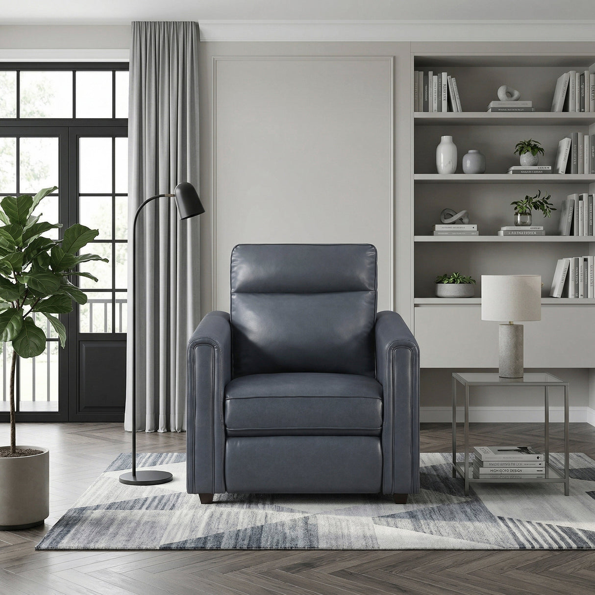 Equinox Navy Power Reclining Chair with Rounded Track Arms by Homelegance at Eve Furniture