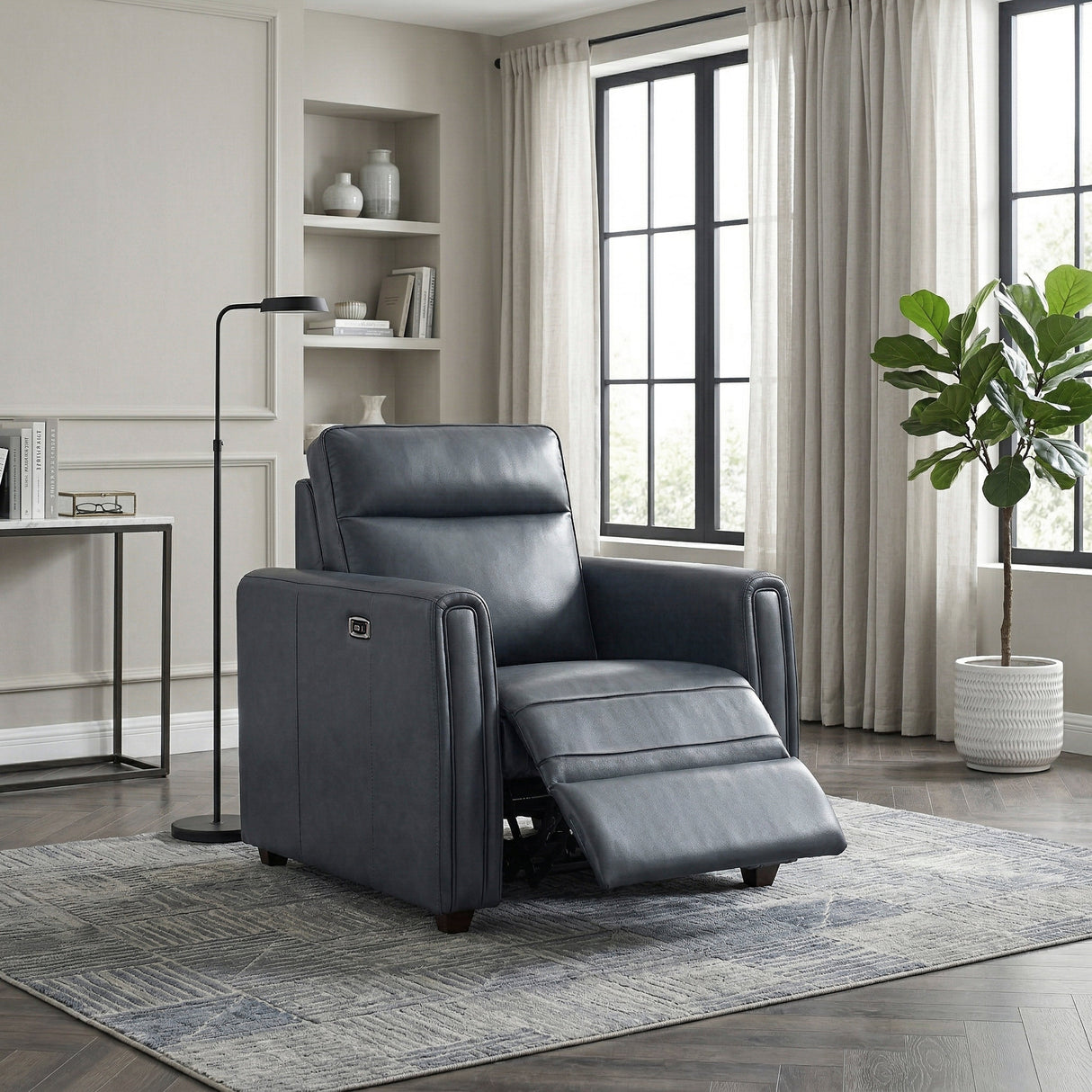 Equinox Navy Power Reclining Chair with Rounded Track Arms by Homelegance at Eve Furniture