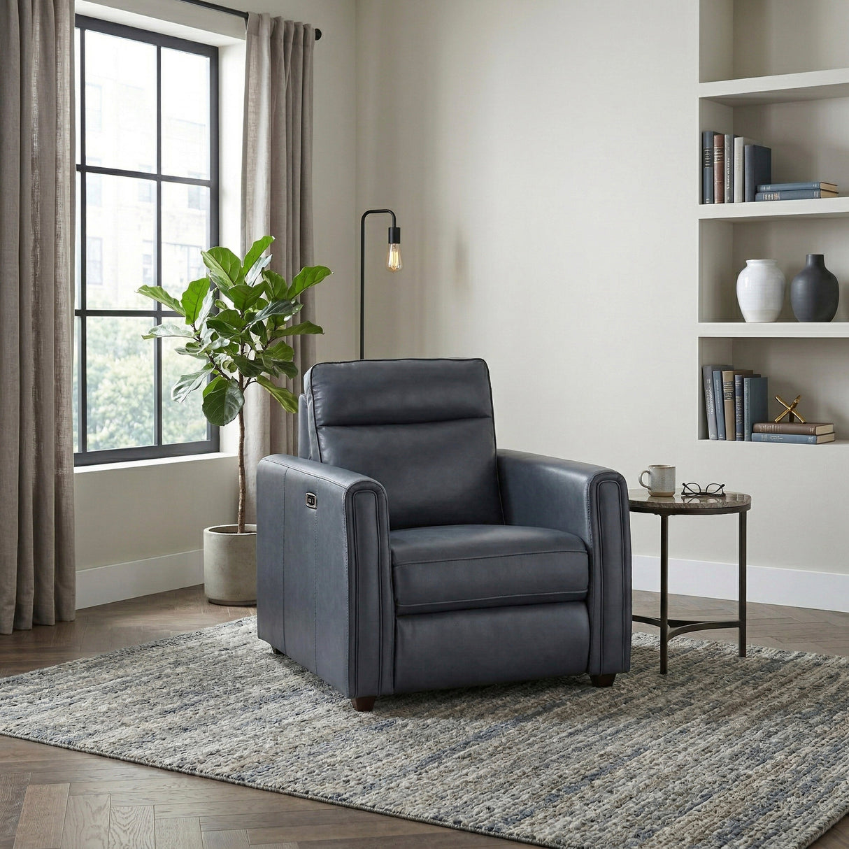 Equinox Navy Power Reclining Chair with Rounded Track Arms by Homelegance at Eve Furniture