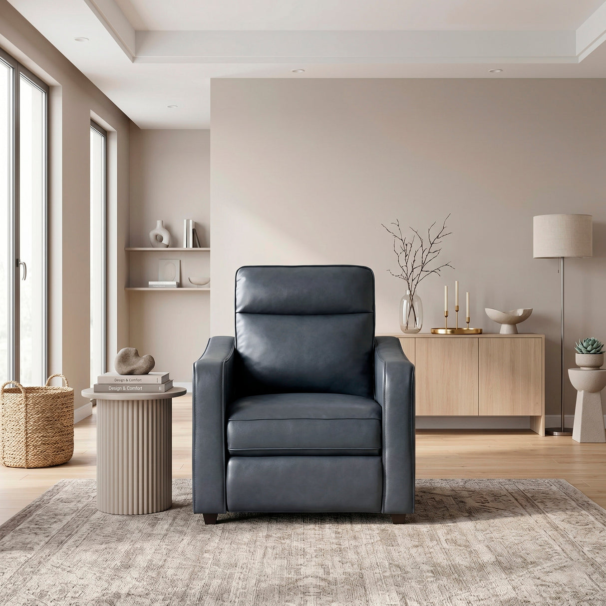 Equinox Navy Power Reclining Chair with Curved Track Arms by Homelegance at Eve Furniture