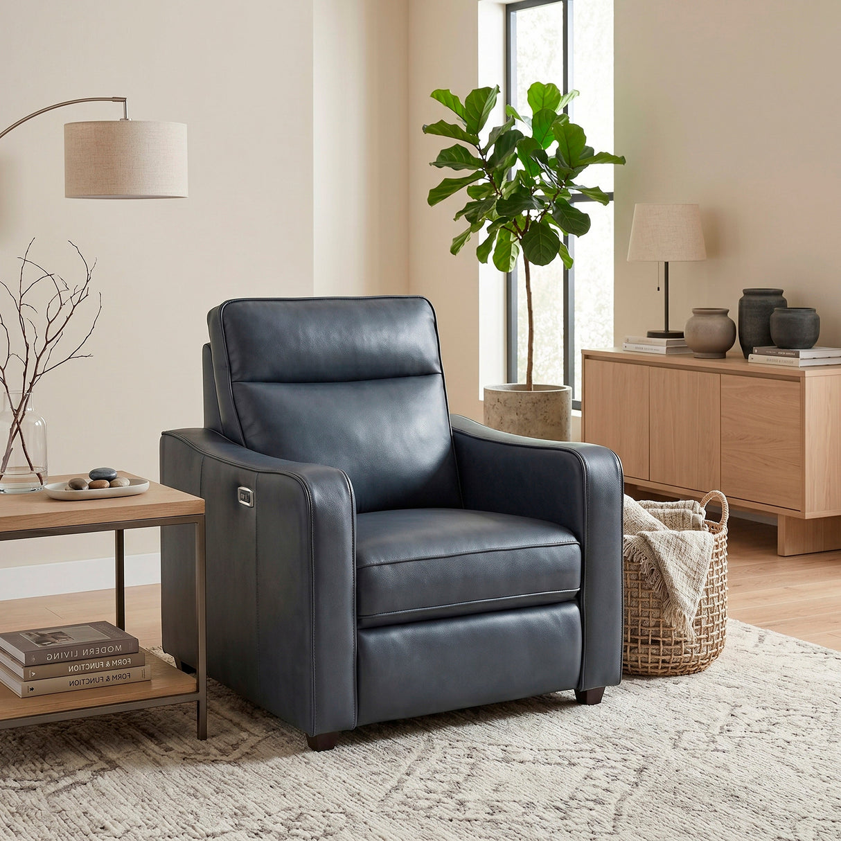 Equinox Navy Power Reclining Chair with Curved Track Arms by Homelegance at Eve Furniture