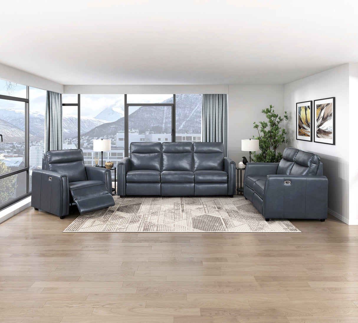 Equinox Navy Power Reclining Chair with Rounded Track Arms by Homelegance at Eve Furniture