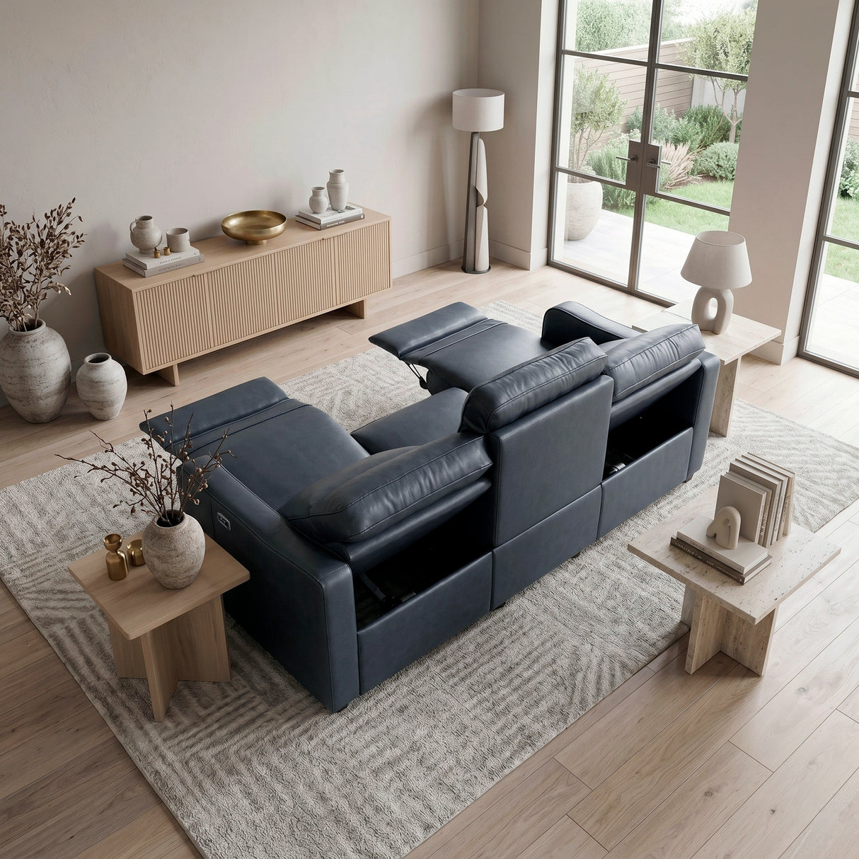 Equinox Navy Power Double Reclining Sofa with Curved Track Arms by Homelegance at Eve Furniture
