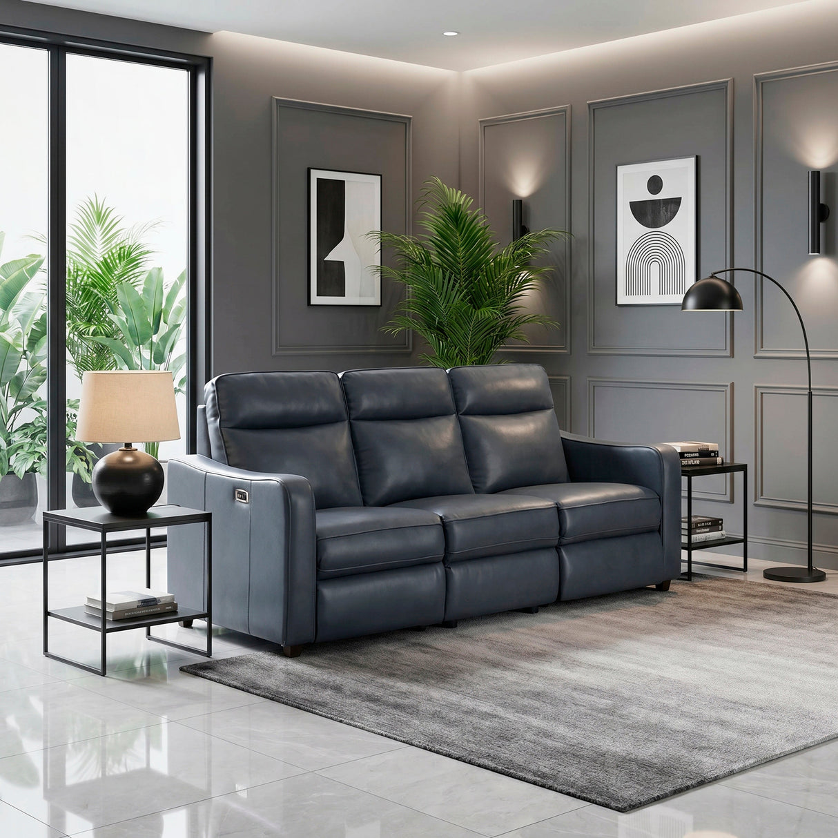 Equinox Navy Power Double Reclining Sofa with Curved Track Arms by Homelegance at Eve Furniture