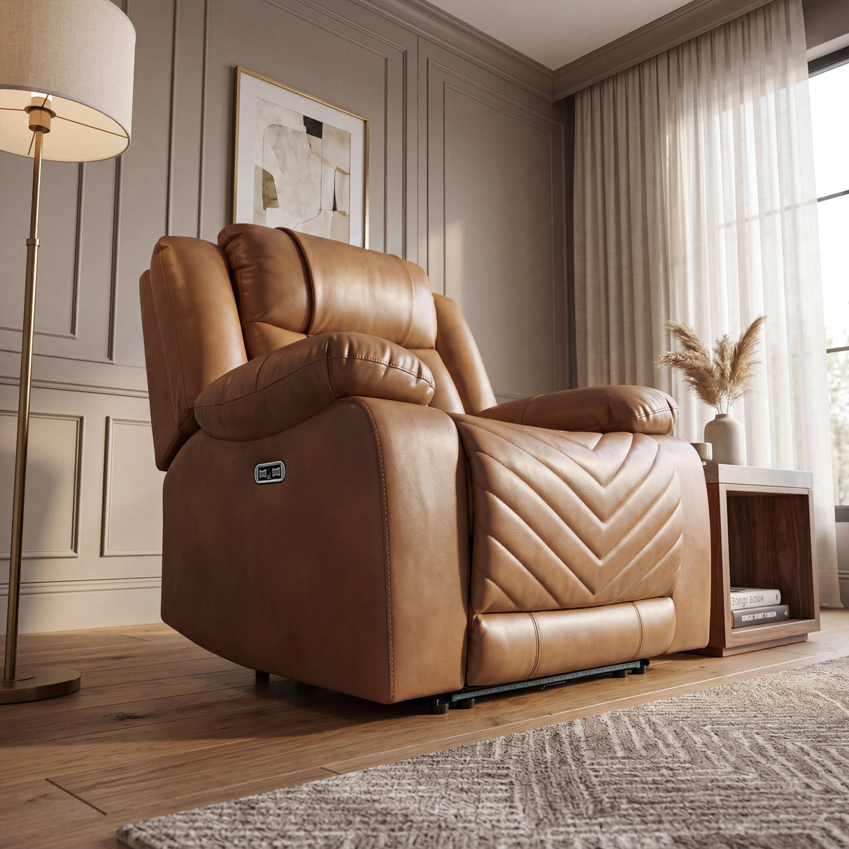 Huron Brown Power Reclining Chair with LED and Charging Ports by Homelegance at Eve Furniture