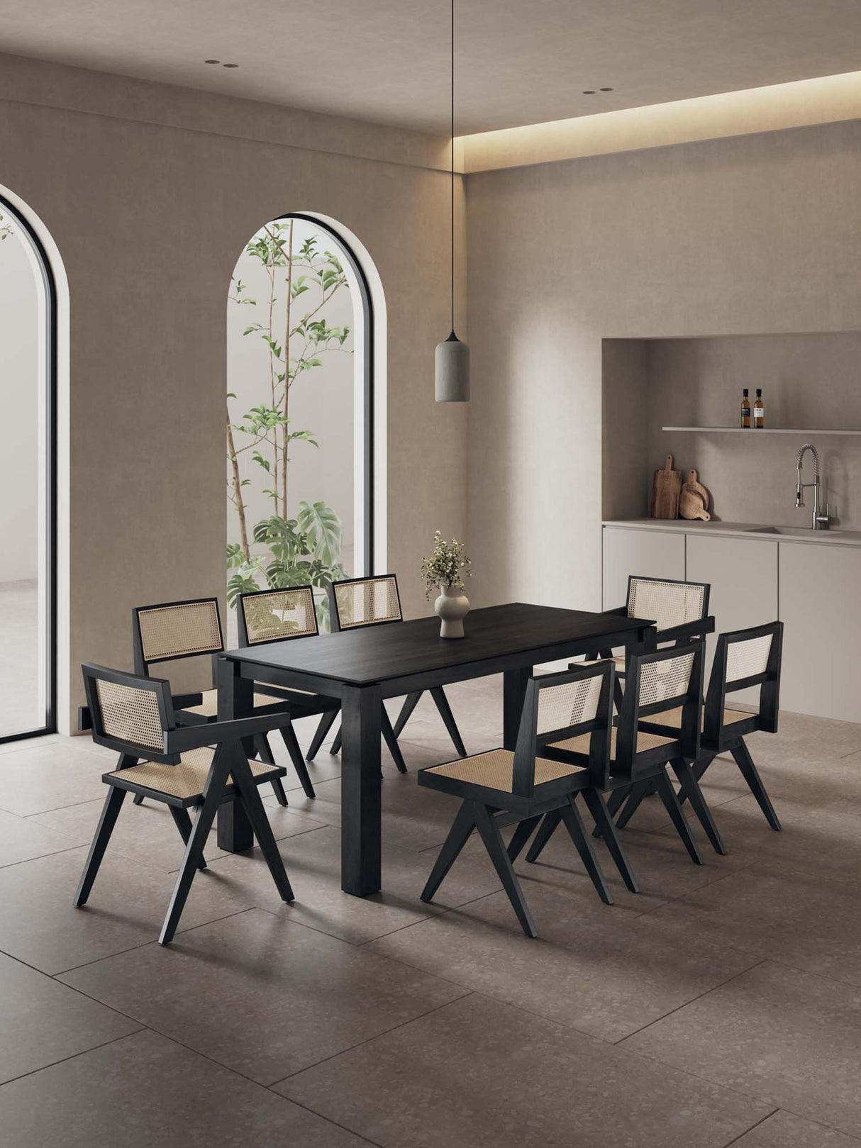 9-Piece Rockaway 70.86 Dining Set in Black with 8 Hamlet Side and Arm Chairs by Manhattan Comfort at Eve Furniture