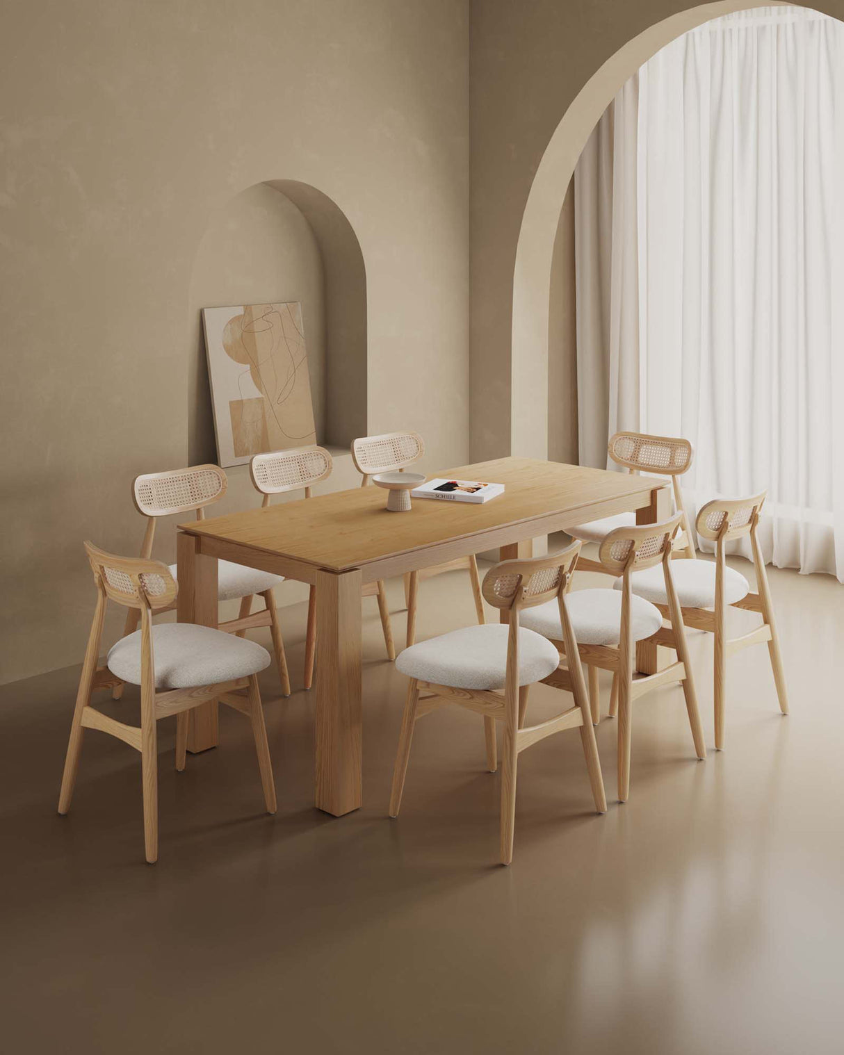 9-Piece Rockaway 70.86 Dining Set in Nature with 8 Colbert Dining Chairs by Manhattan Comfort at Eve Furniture
