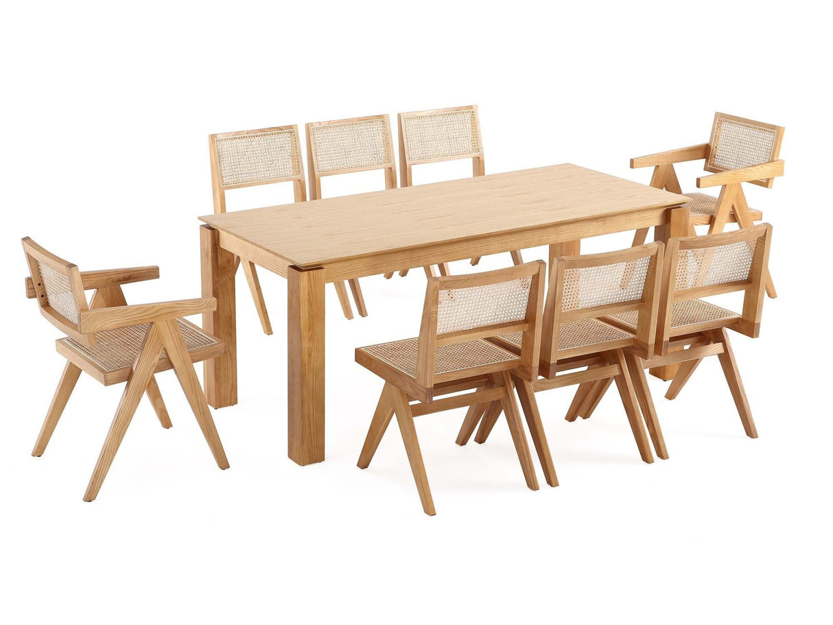 9-Piece Rockaway 70.86 Dining Set in Nature with 8 Hamlet Side and Arm Chairs by Manhattan Comfort at Eve Furniture