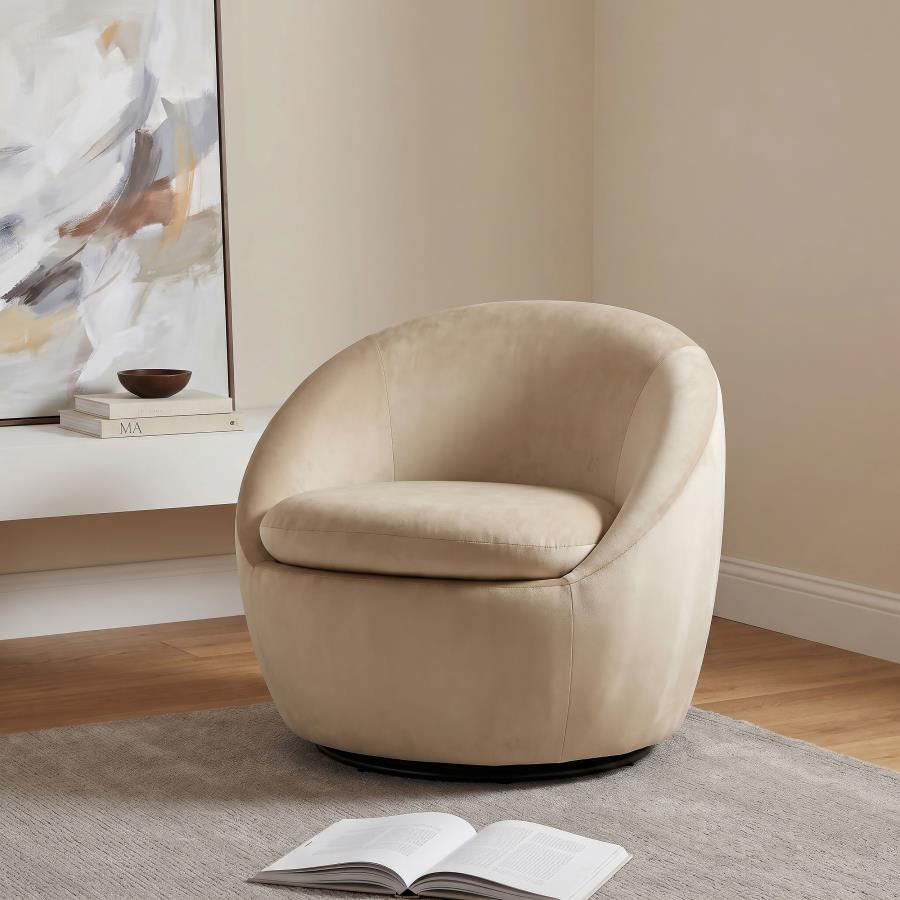Myernick Camel Velvet Upholstered Swivel Accent Chair by Coaster at Eve Furniture