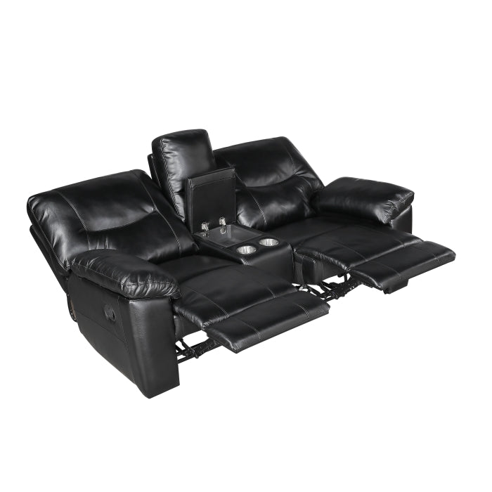 Maverick Black Double Reclining Love Seat with Center Console by Homelegance at Eve Furniture