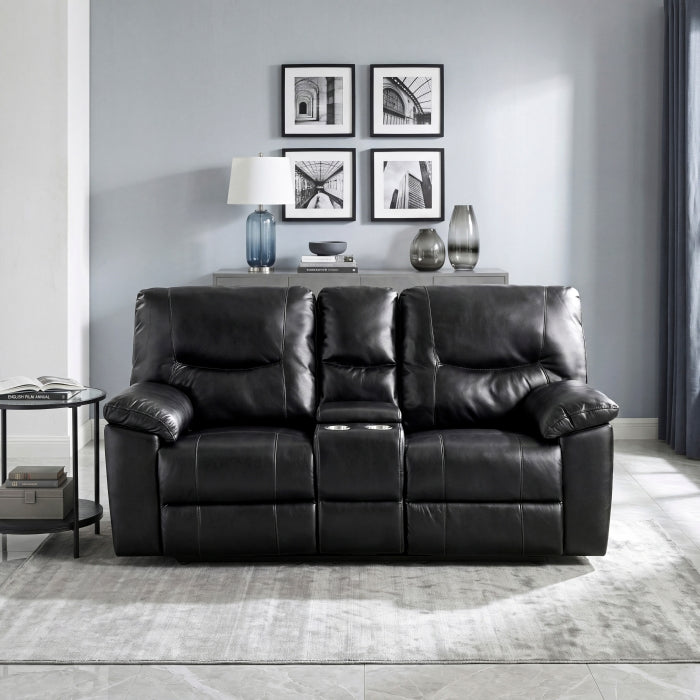 Maverick Black Double Reclining Love Seat with Center Console by Homelegance at Eve Furniture
