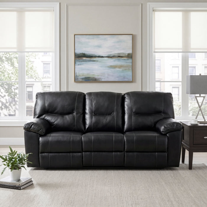 Maverick Black Double Reclining Sofa with Drop-Down Cup Holders by Homelegance at Eve Furniture