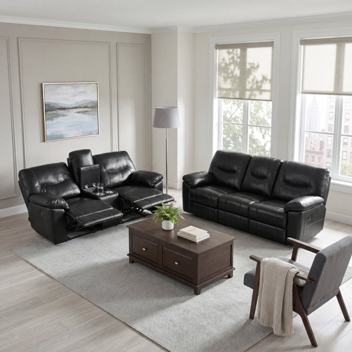 Maverick Black Double Reclining Sofa with Drop-Down Cup Holders by Homelegance at Eve Furniture