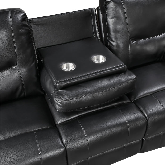 Maverick Black Double Reclining Sofa with Drop-Down Cup Holders by Homelegance at Eve Furniture