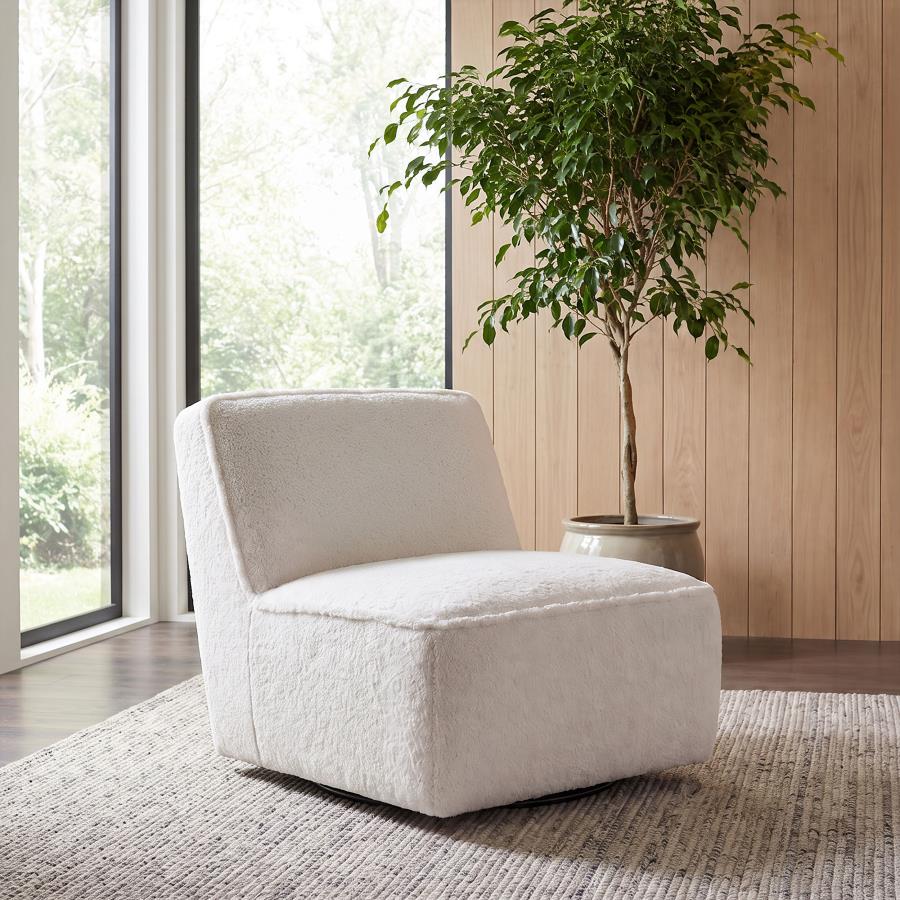 Badoer Faux Fur Swivel Accent Chair Ecru by Coaster at Eve Furniture