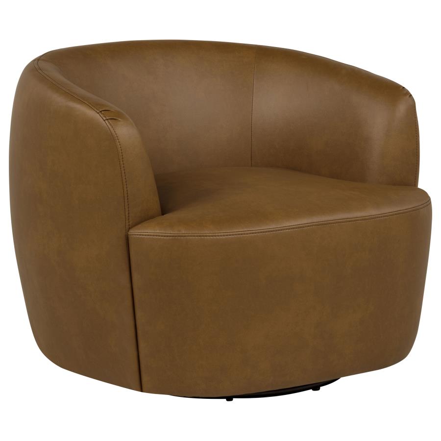 Hudson Cognac Faux Leather Swivel Accent Chair by Coaster at Eve Furniture