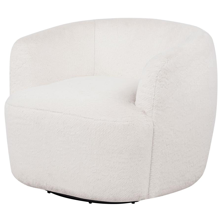 Hudson Faux Fur Swivel Accent Chair Ecru by Coaster at Eve Furniture