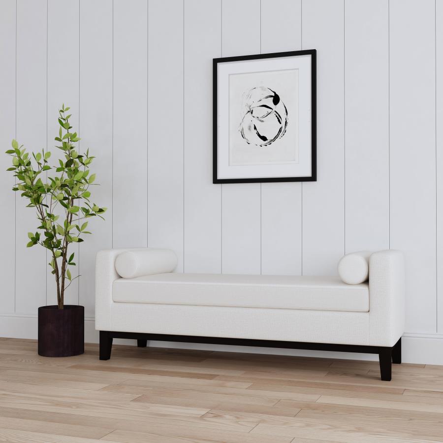 Rosie Vanilla Upholstered Accent Bench with Raised Arms and Pillows by Coaster at Eve Furniture