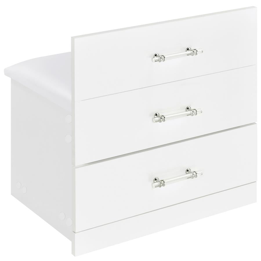Danbury White High Gloss 3-drawer Makeup Vanity & Stool Set
