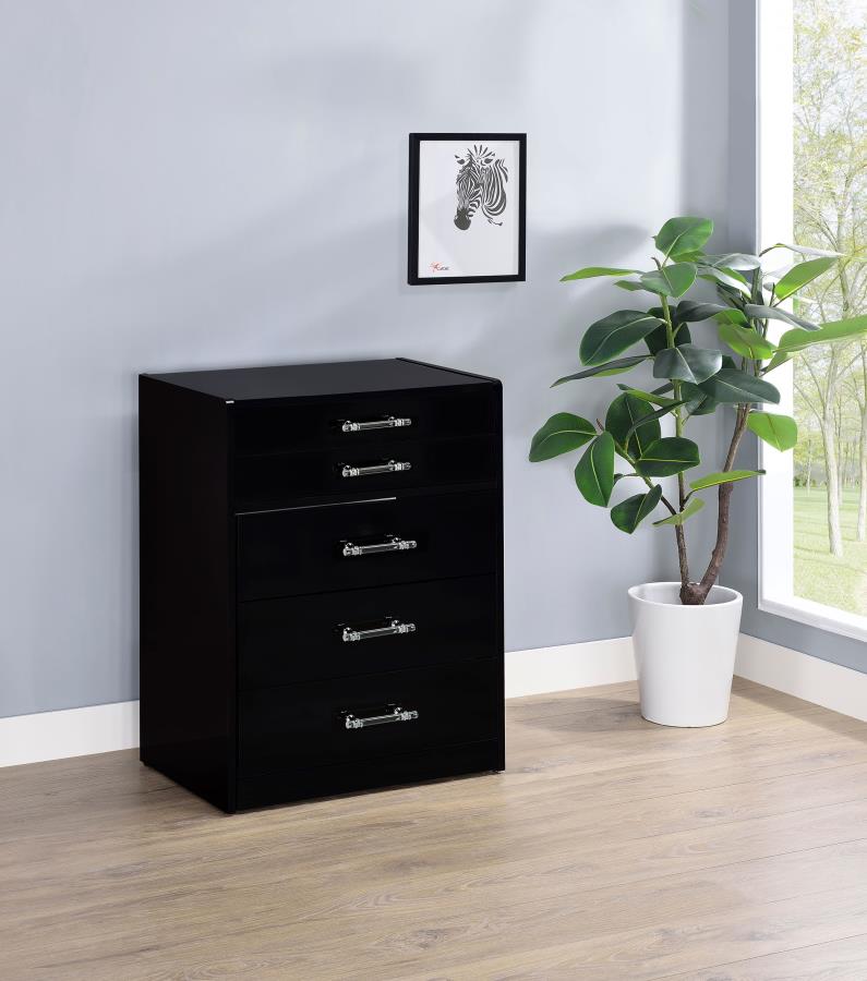 Danbury Black High Gloss 3-drawer Makeup Vanity & Stool Set