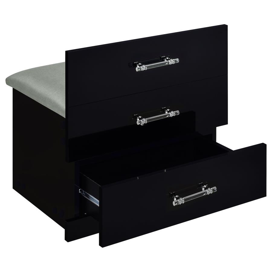 Danbury Black High Gloss 3-drawer Makeup Vanity & Stool Set