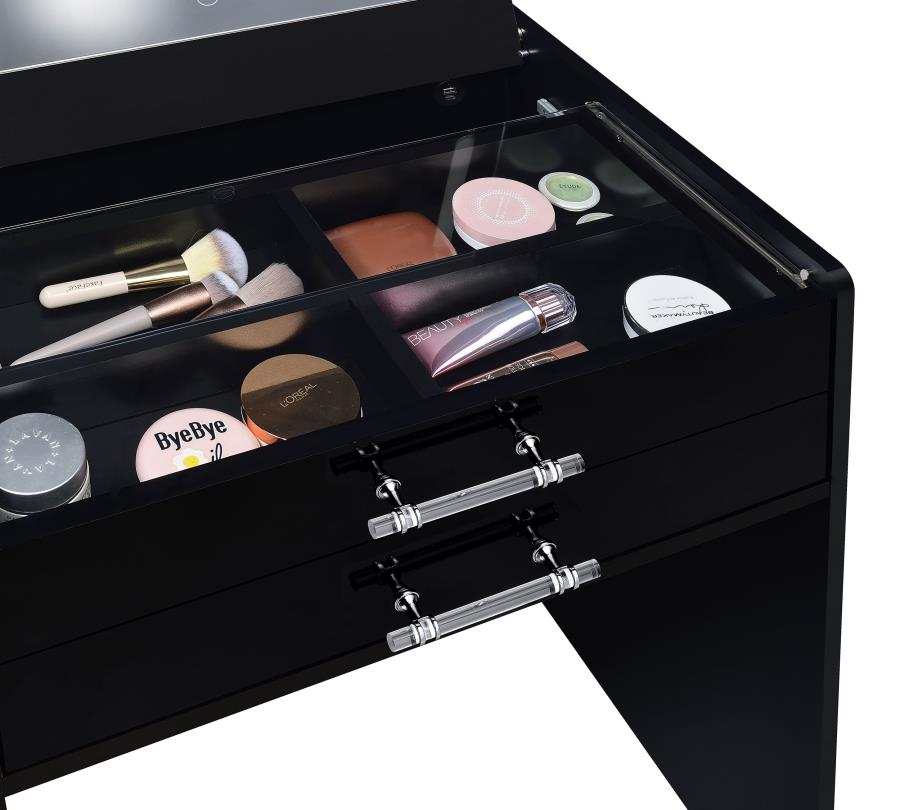 Danbury Black High Gloss 3-drawer Makeup Vanity & Stool Set