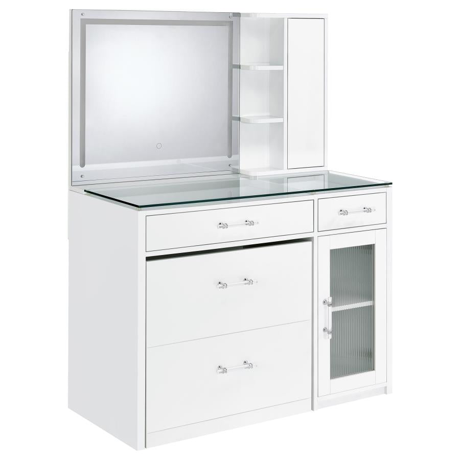 Flora White High Gloss 2-drawer Vanity Set with LED Mirror