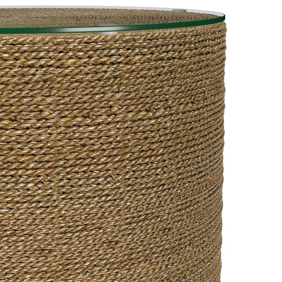 Halden Light Brown Round Woven Seagrass Accent Side Table