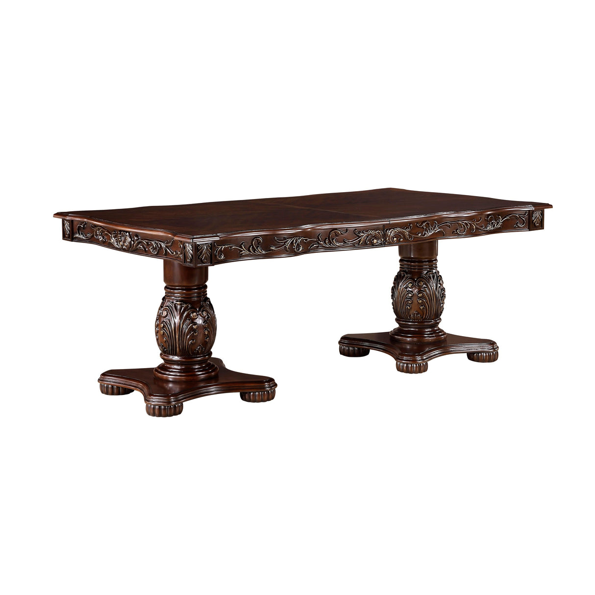 Adelina Cherry Double Pedestal Extendable Dining Table by Homelegance at Eve Furniture