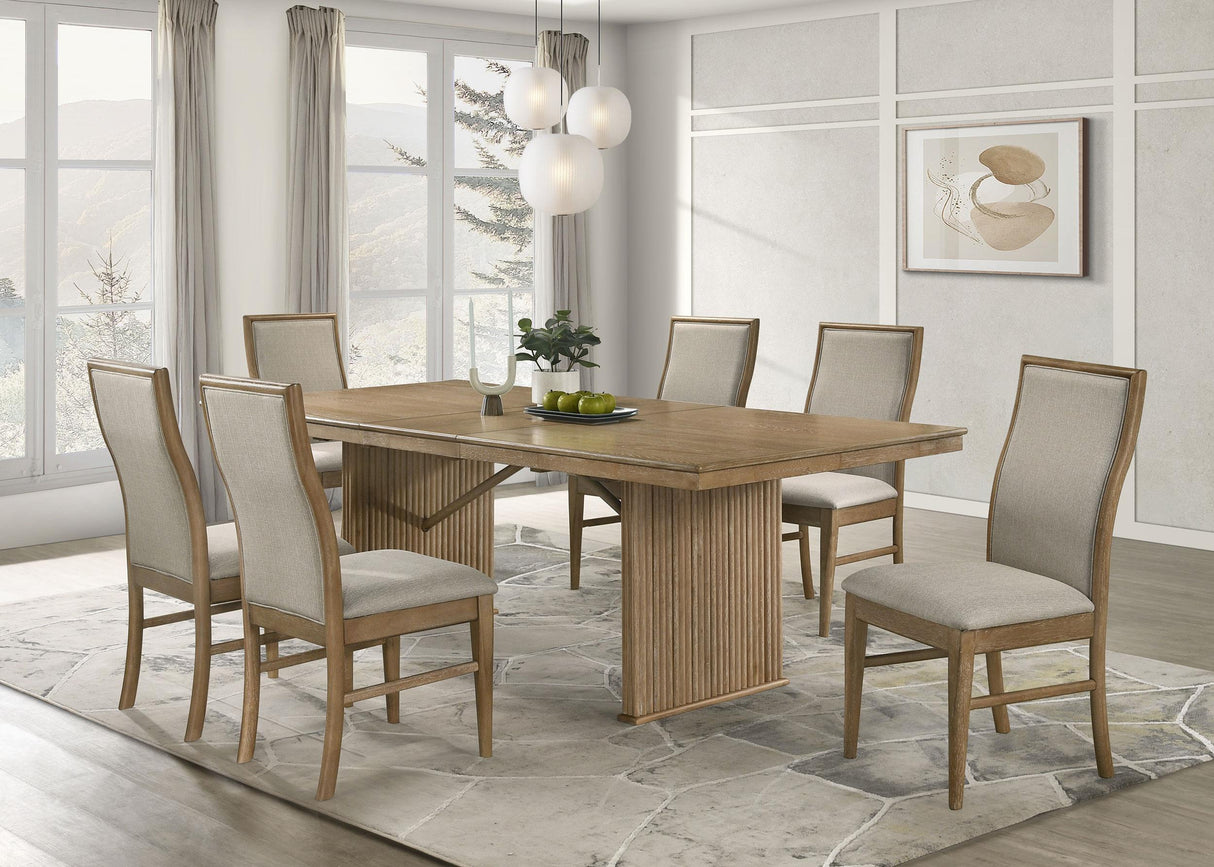 Adina Distressed Light Brown 7-Piece Extension Leaf Dining Set by Coaster at Eve Furniture
