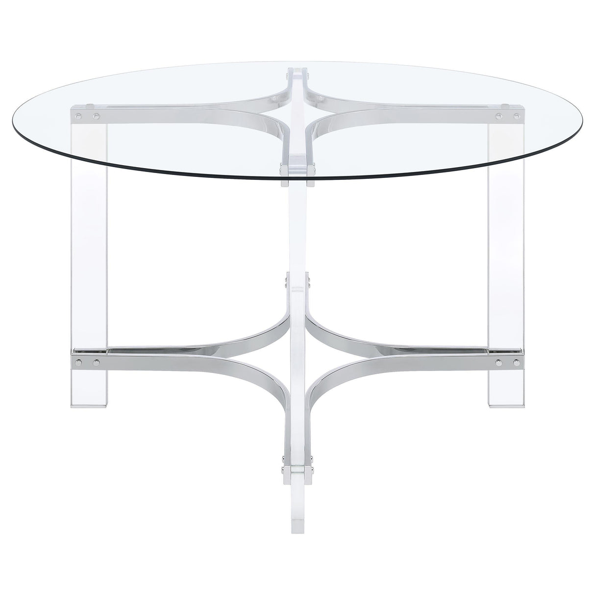 Adino Chrome 47-inch Round Glass Top Acrylic Dining Table by Coaster at Eve Furniture