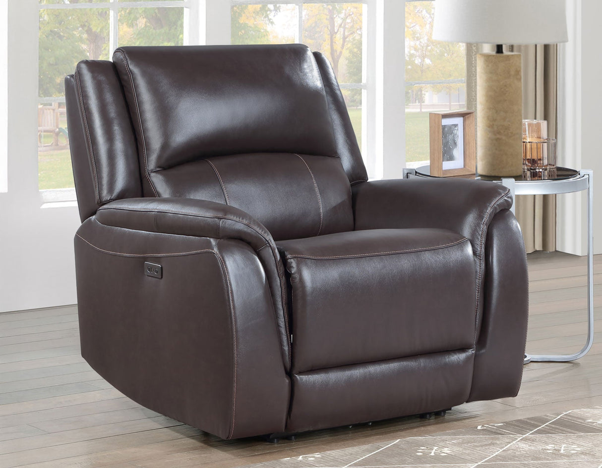 Alexandria Chocolate 3-Piece Top-Grain Leather Power Reclining Set by Steve Silver at Eve Furniture