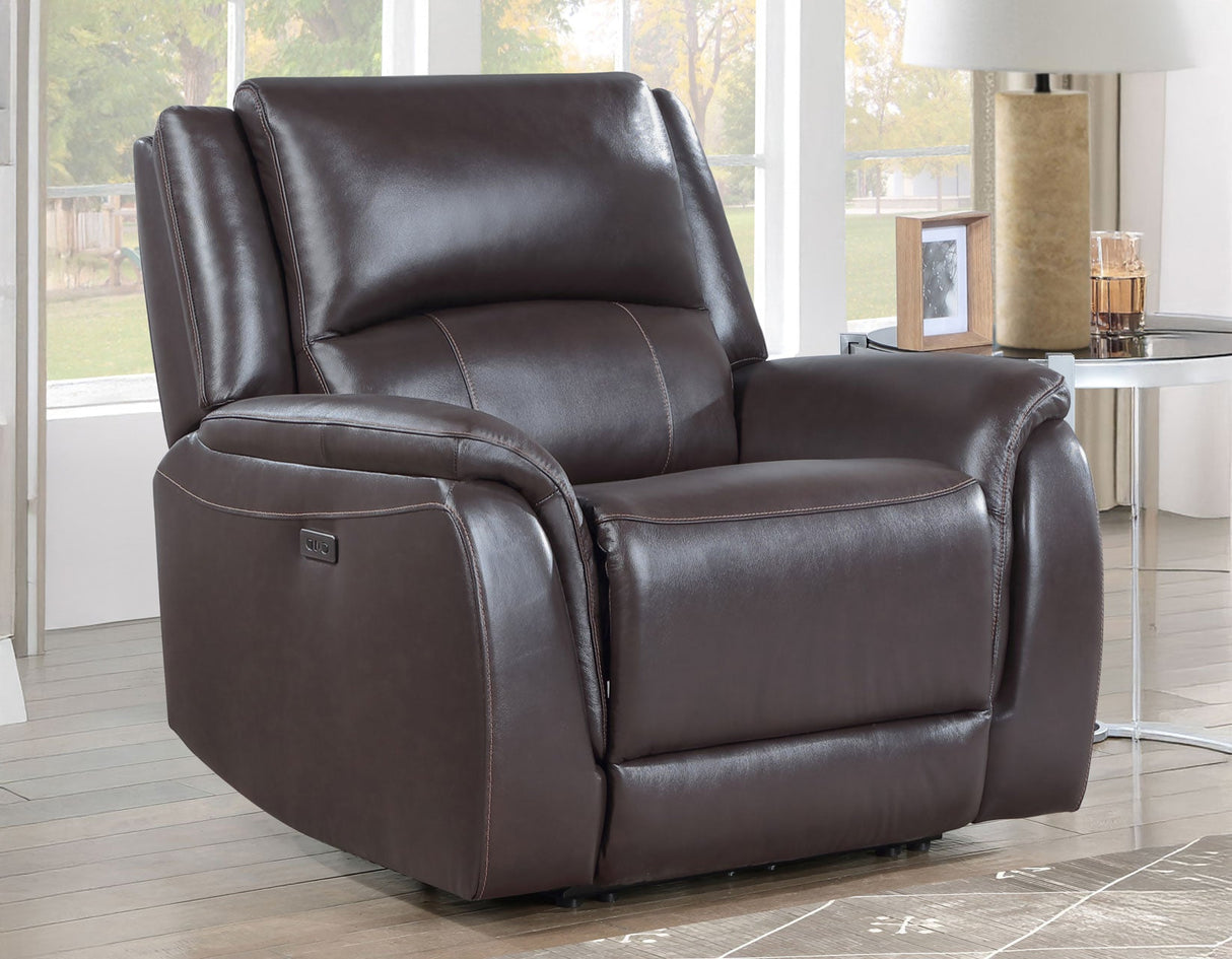 Alexandria Chocolate Top-Grain Leather Power Recliner by Steve Silver at Eve Furniture