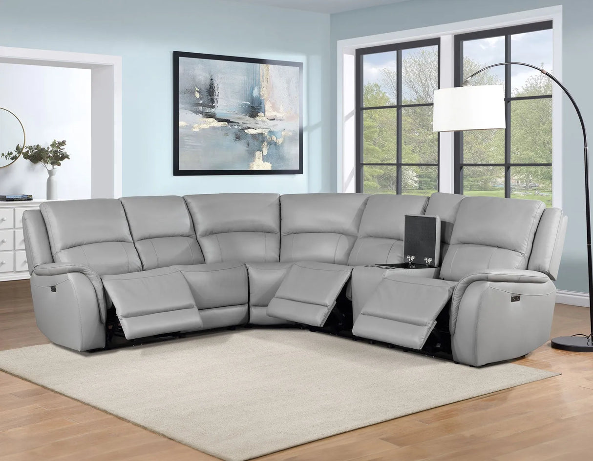 Alexandria Stone Top-Grain Leather 6-Piece Power Reclining Set by Steve Silver at Eve Furniture