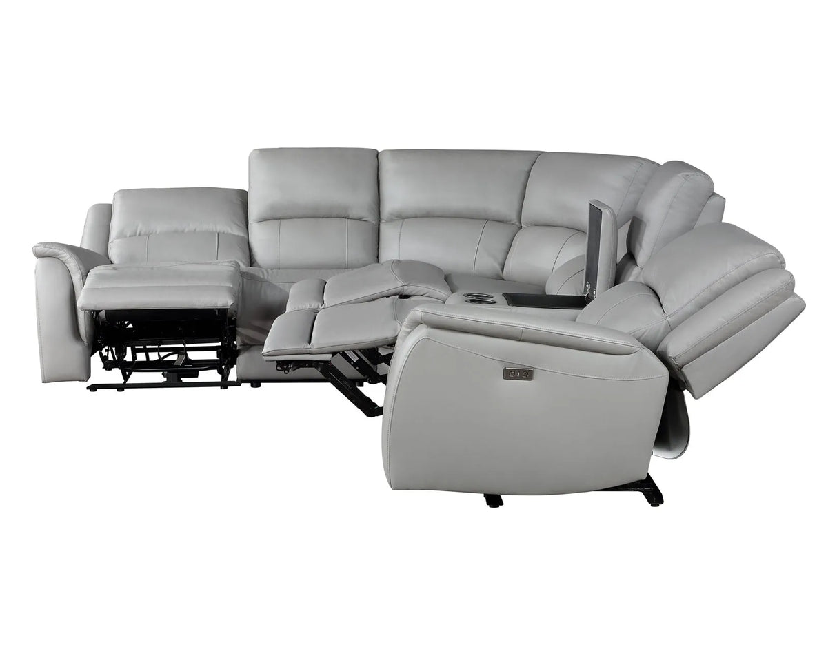 Alexandria Stone Top-Grain Leather 6-Piece Power Reclining Set by Steve Silver at Eve Furniture