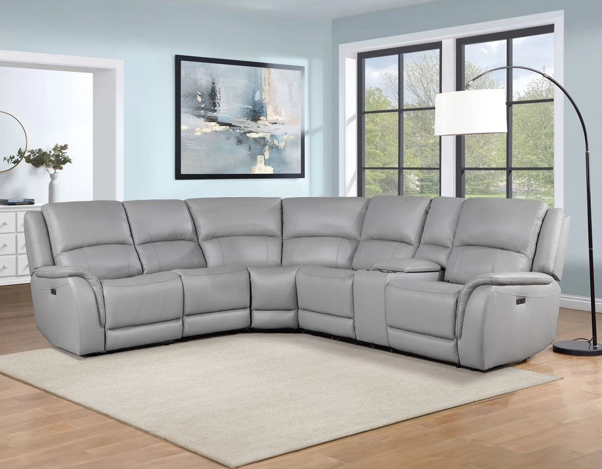 Alexandria Stone Top-Grain Leather 6-Piece Power Reclining Set by Steve Silver at Eve Furniture