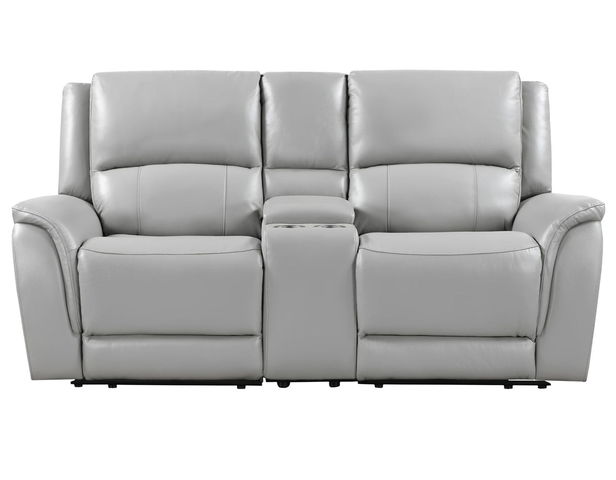 Alexandria Stone Top-Grain Leather Power Reclining Console Loveseat by Steve Silver at Eve Furniture