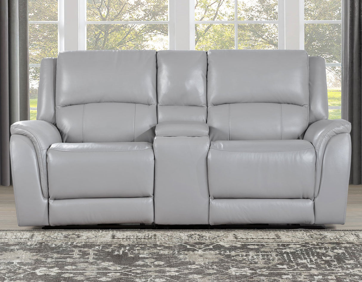 Alexandria Stone Top-Grain Leather Power Reclining Console Loveseat by Steve Silver at Eve Furniture