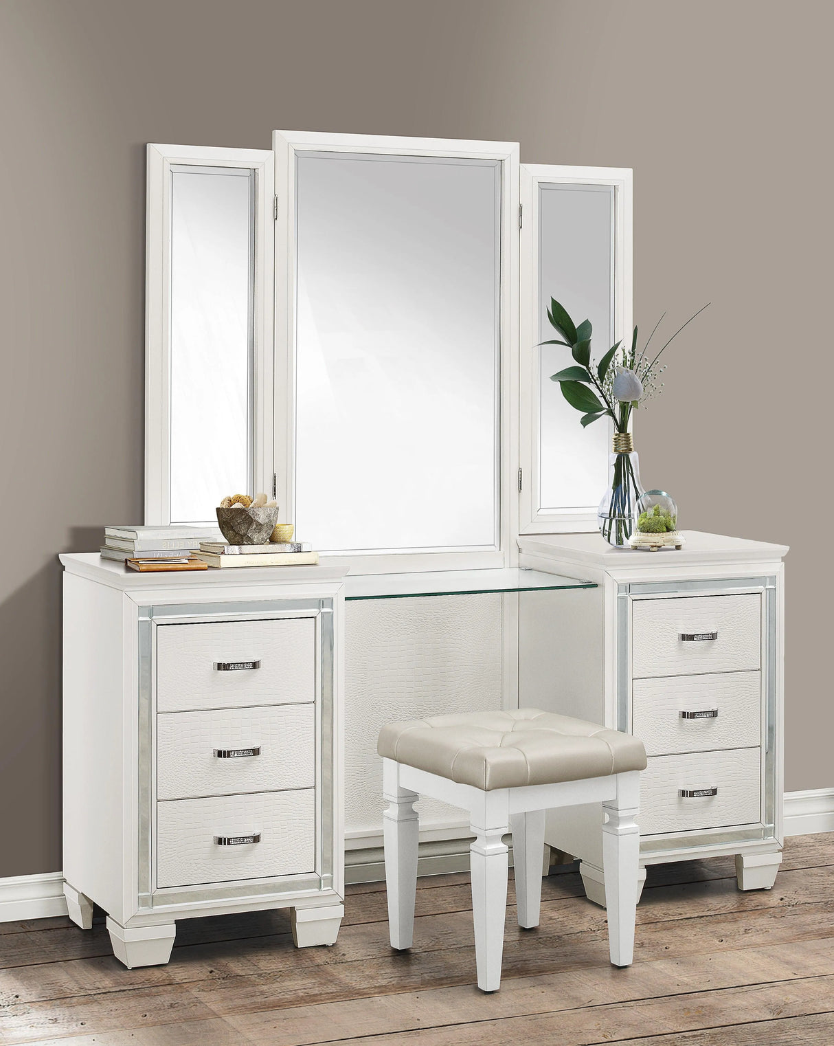 Allura White Vanity Dresser with Mirror by Homelegance at Eve Furniture