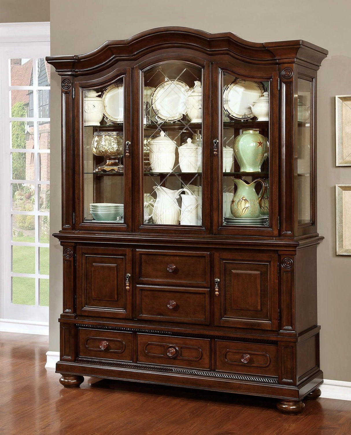 Alpena Brown Cherry Hutch & Buffet by Furniture of America at Eve Furniture